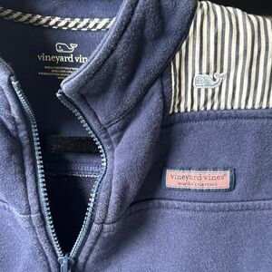 Vineyard Vines Blue Pullover with Striped Shoulder